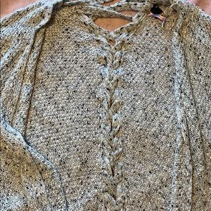 grey white and black cardigan